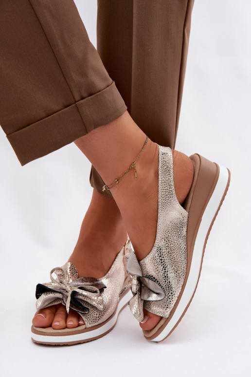 Pelle Sandali con plateau con ornamenti S.Barski GR61-5988 colore dorato