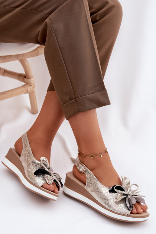 Pelle Sandali con plateau con ornamenti S.Barski GR61-5988 colore dorato