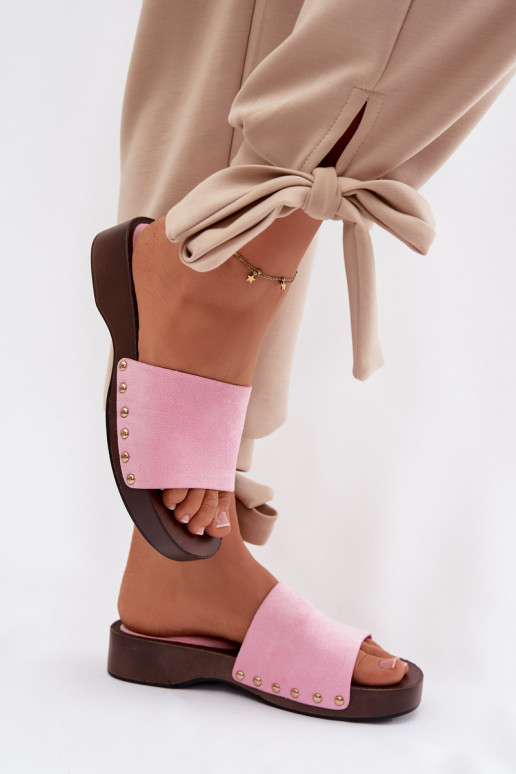 Pantofole da donna Ze colore doratomi Borchie colore rosa Ferinna