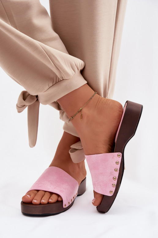 Pantofole da donna Ze colore doratomi Borchie colore rosa Ferinna