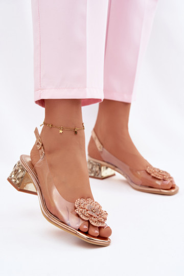 Sandali trasparenti con piattaforma, strass e fiori Vinceza 70122 color champagne 2