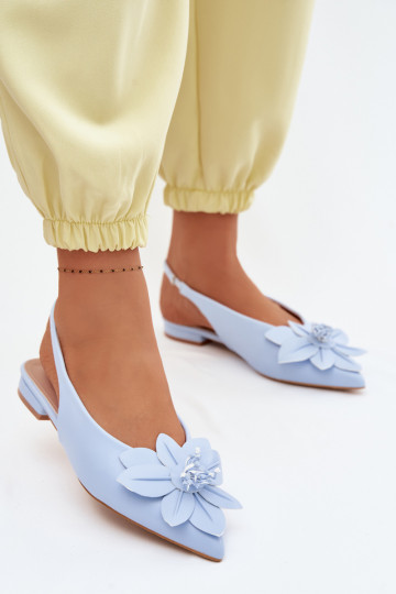 Sandali blu da donna con tacco largo e fiore decorativo Telivette 2