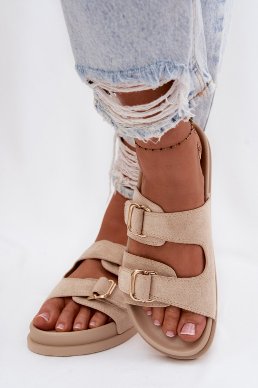 Pantofole da donna Ze colore doratomi con fibbiemi beige Pelorin