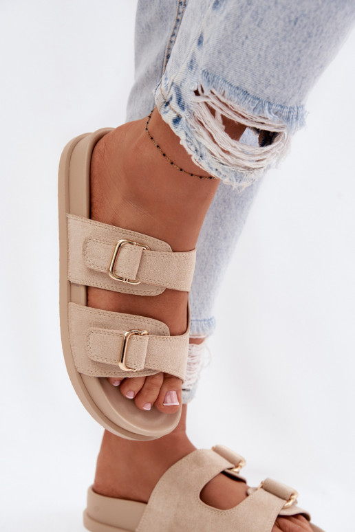 Pantofole da donna Ze colore doratomi con fibbiemi beige Pelorin