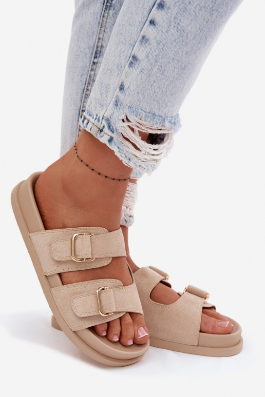 Pantofole da donna Ze colore doratomi con fibbiemi beige Pelorin