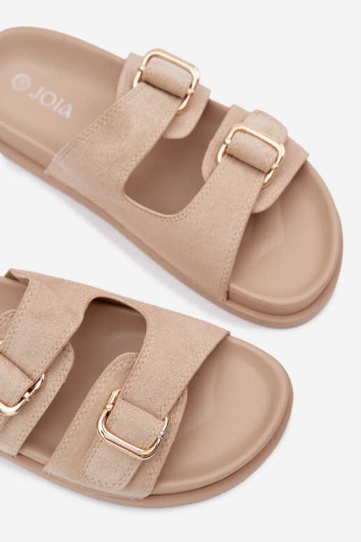 Pantofole da donna Ze colore doratomi con fibbiemi beige Pelorin