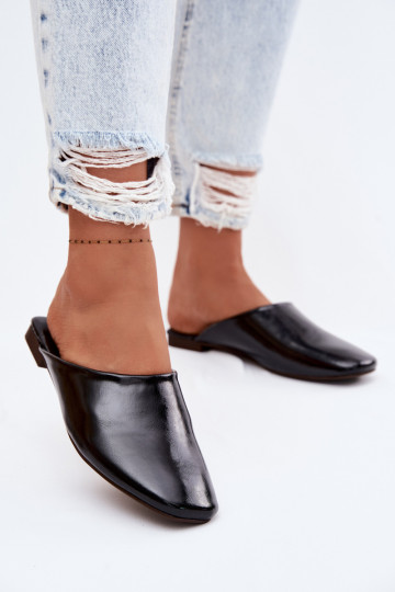 Pantofole nere da donna piatte in pelle sintetica Romelle 2