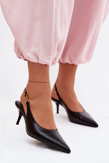 Sandali neri da donna in pelle sintetica con tacco sottile Jelissey