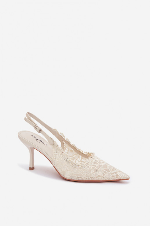 Sandali con lacci con tacchi sottili colore avorio Carielle