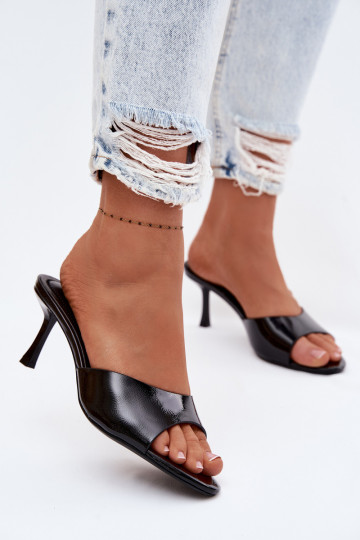 con effetto vernice PantofoleImitacji Skóry con tacchi sottili colore nero Melissea 2