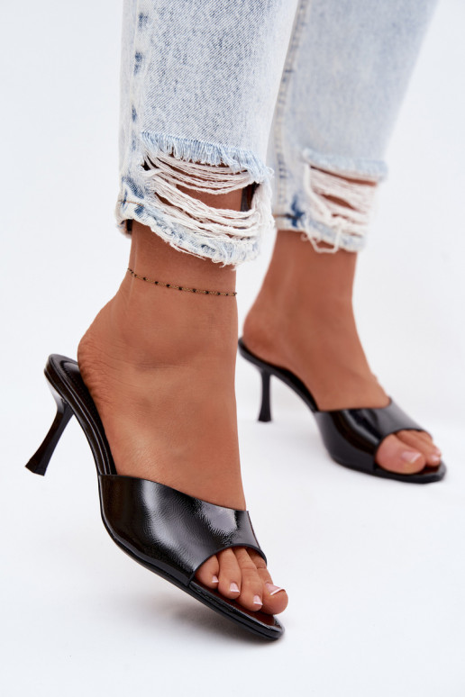 con effetto vernice PantofoleImitacji Skóry con tacchi sottili colore nero Melissea