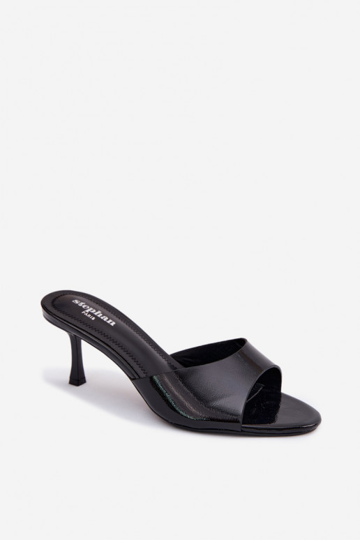 con effetto vernice PantofoleImitacji Skóry con tacchi sottili colore nero Melissea