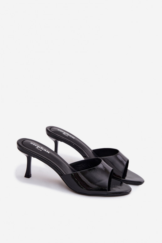 con effetto vernice PantofoleImitacji Skóry con tacchi sottili colore nero Melissea