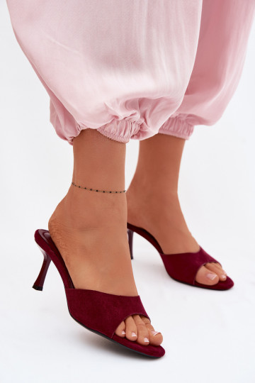 PantofoleImitacji dalla pelle scamosciatau con tacchi sottili Borgogna Melissea 2