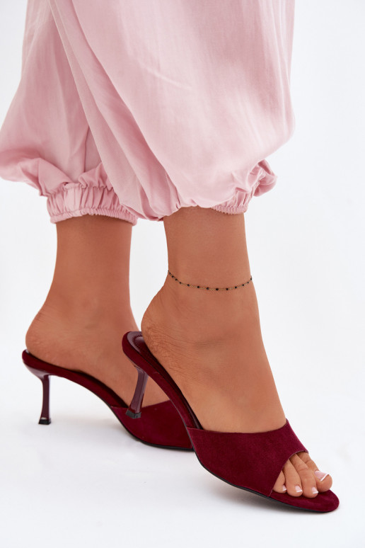 PantofoleImitacji dalla pelle scamosciatau con tacchi sottili Borgogna Melissea