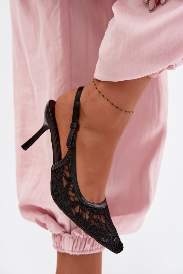 Sandali da donna con tacchi sottili con pizzo colore nero Pelivelle