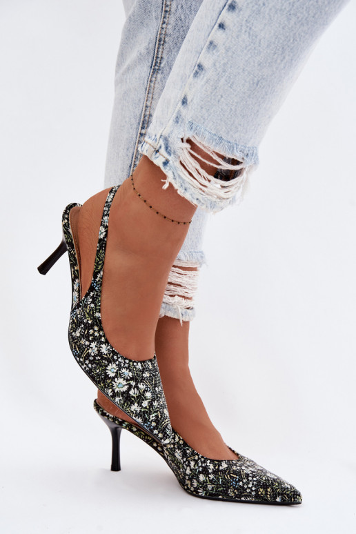 Decorato Sandali da donna con tacchi sottili con fiori colore nero Olivelle