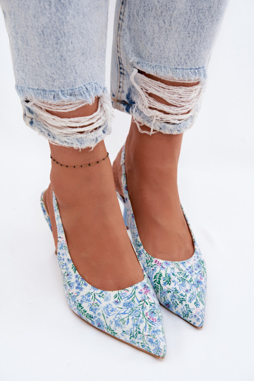 Decorato Sandali da donna con tacchi sottili con fiori colore blu Olivelle