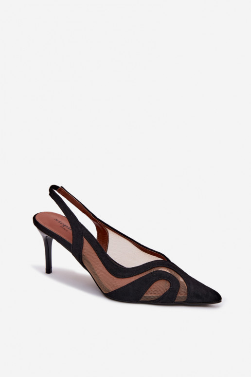 Sandali da donna con rete con tacchi sottili colore nero Cornelia