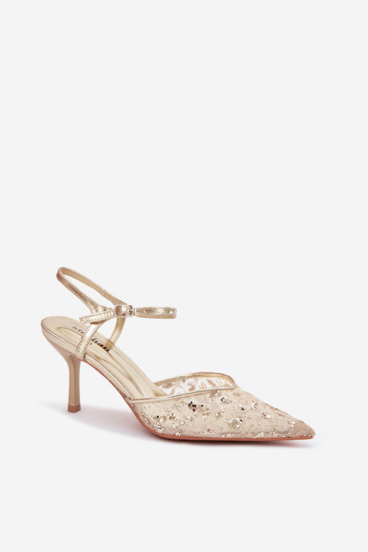 griglia Sandali da donna con tacchi sottilicon lucentezzaującym Zdobieniem colore dorato Laria