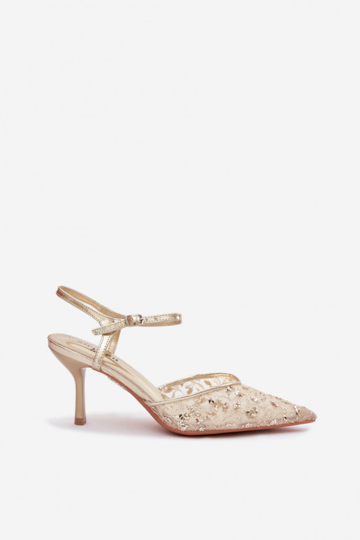 griglia Sandali da donna con tacchi sottilicon lucentezzaującym Zdobieniem colore dorato Laria