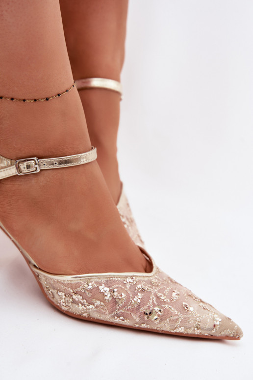 griglia Sandali da donna con tacchi sottilicon lucentezzaującym Zdobieniem colore dorato Laria