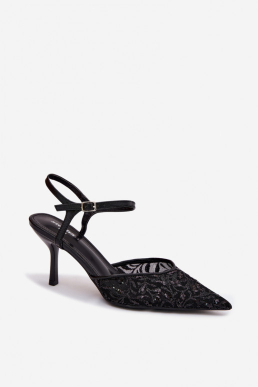 griglia Sandali da donna con tacchi sottilicon lucentezzaującym Zdobieniem colore nero Laria