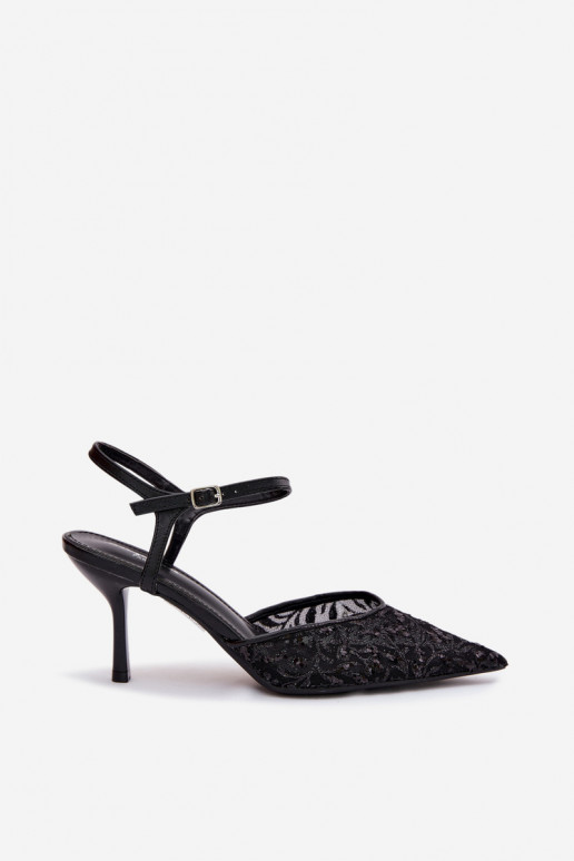 griglia Sandali da donna con tacchi sottilicon lucentezzaującym Zdobieniem colore nero Laria