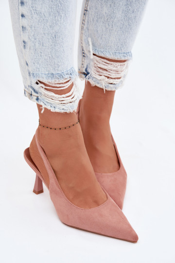 Sandali rosa da donna con tacco sottile in ecopelle Saria
