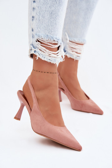 Sandali rosa da donna con tacco sottile in ecopelle Saria 2