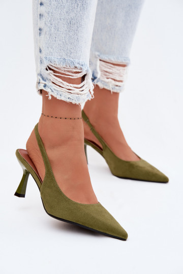Sandali da donna con tacchi sottiliImitacji dalla pelle scamosciatau colore verde Saria 2
