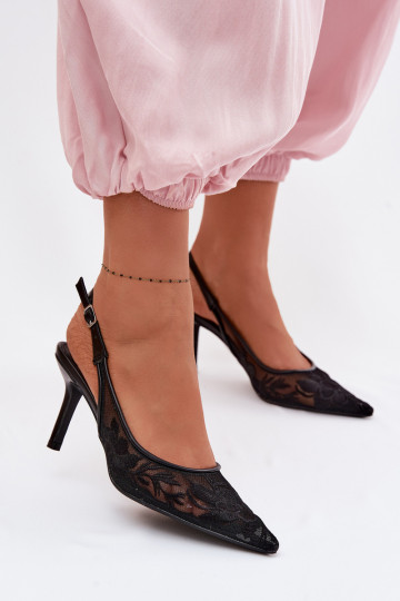 con motivi di pizzo griglia sandali con tacchi sottili colore nero Devevia 2