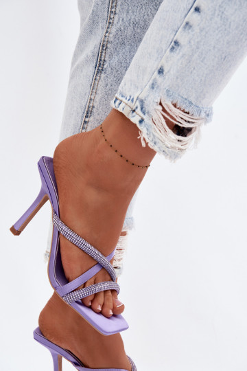Ciabatte viola da donna con tacco sottile e strass scintillanti Karima 2