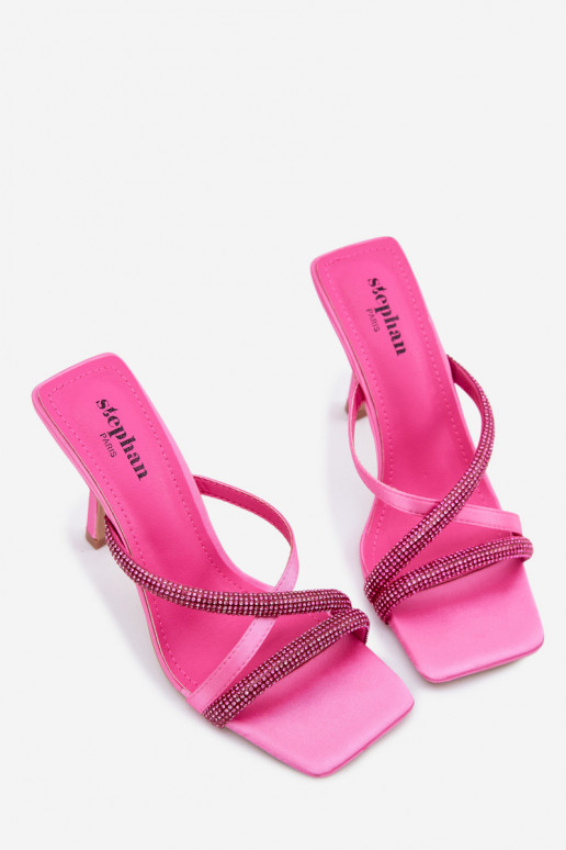 Pantofole da donna con tacchi sottili Strisce con gli occhi scintillanti colore rosa Karima