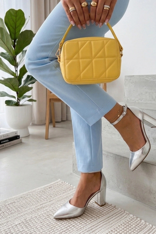 Scarpe con tacco argento su collo Audrey