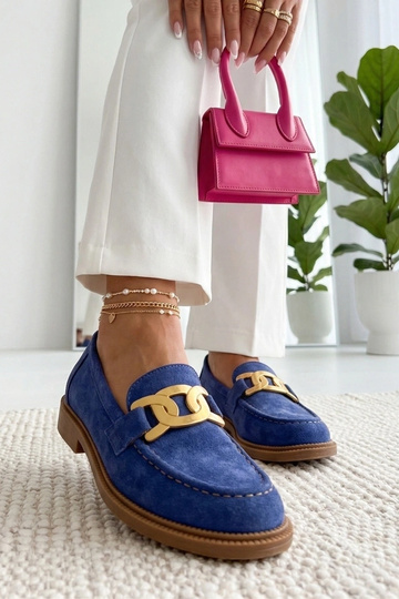 Mocassini blu con fibbia decorativa Leopoldyna 2