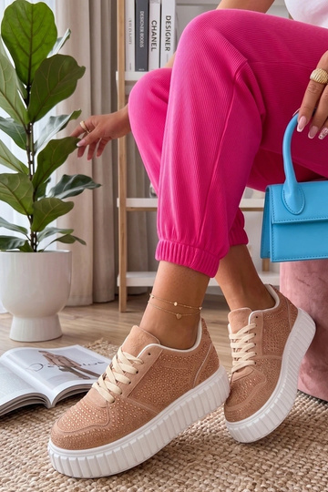 Scarpe sportive color sabbia con platforma e zirconi Aurora