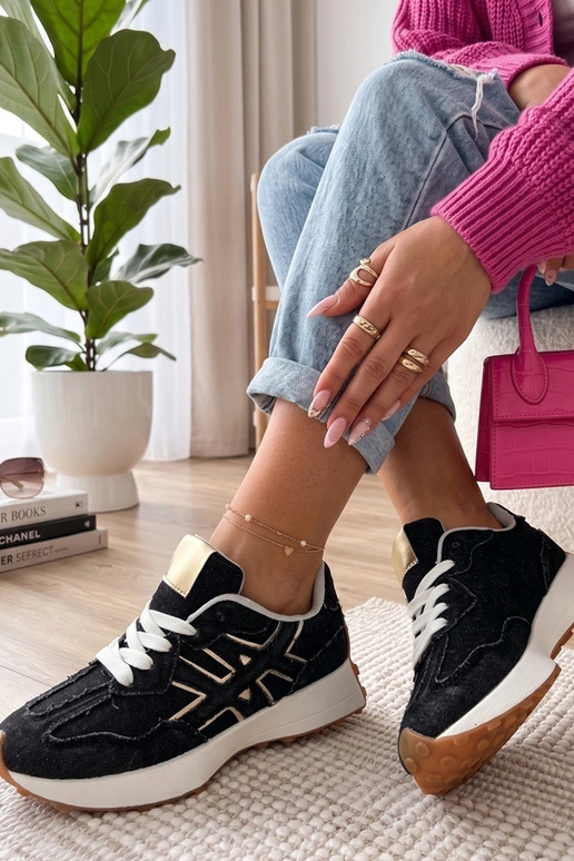 Sneakers in denim nero su piattaforma Constanza