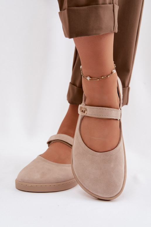 Ballerine in pelle scamosciata Barefoot con cinturini Zazoo 10206 color sabbia