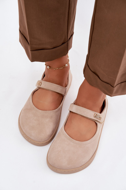 Ballerine in pelle scamosciata Barefoot con cinturini Zazoo 10206 color sabbia