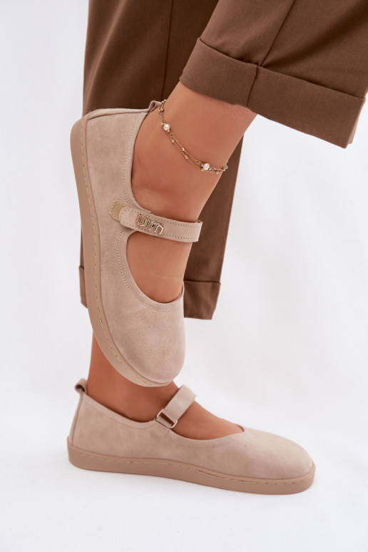 Ballerine in pelle scamosciata Barefoot con cinturini Zazoo 10206 color sabbia