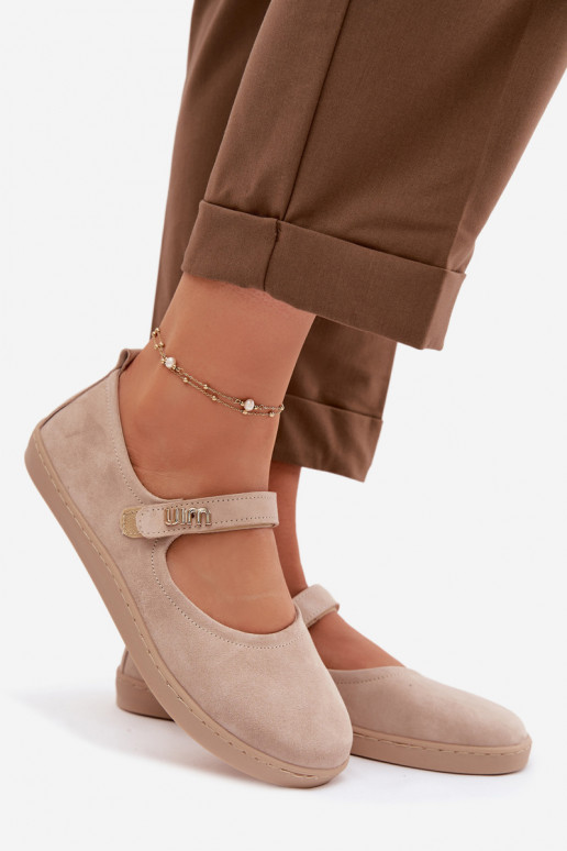 Ballerine in pelle scamosciata Barefoot con cinturini Zazoo 10206 color sabbia