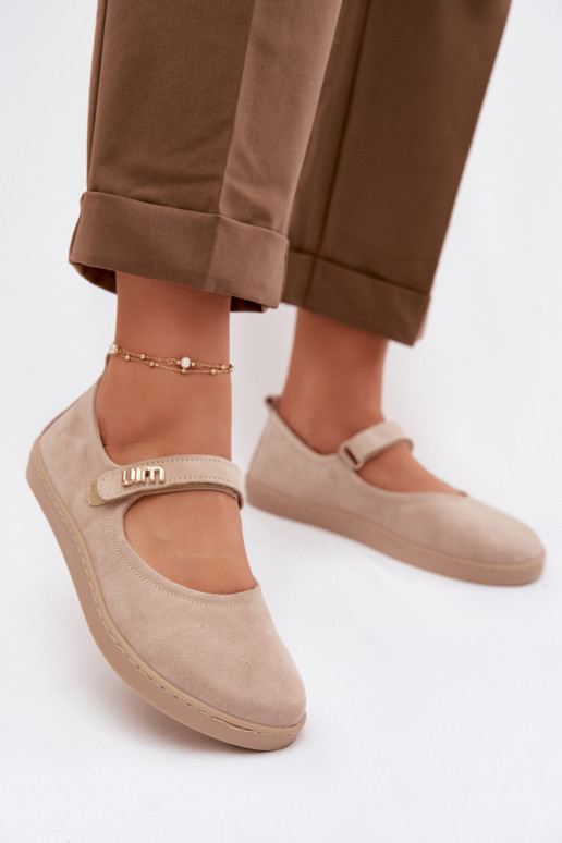 Ballerine in pelle scamosciata Barefoot con cinturini Zazoo 10206 color sabbia