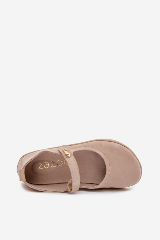 Ballerine in pelle scamosciata Barefoot con cinturini Zazoo 10206 color sabbia