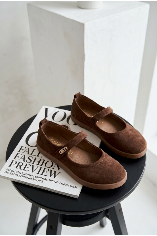 Ballerine in pelle scamosciata Barefoot con cinturini Zazoo 10206 color cioccolato