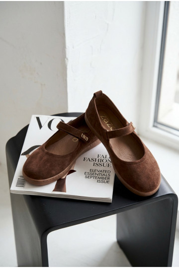 Ballerine in pelle scamosciata Barefoot con cinturini Zazoo 10206 color cioccolato 2