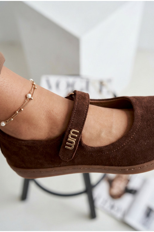 Ballerine in pelle scamosciata Barefoot con cinturini Zazoo 10206 color cioccolato