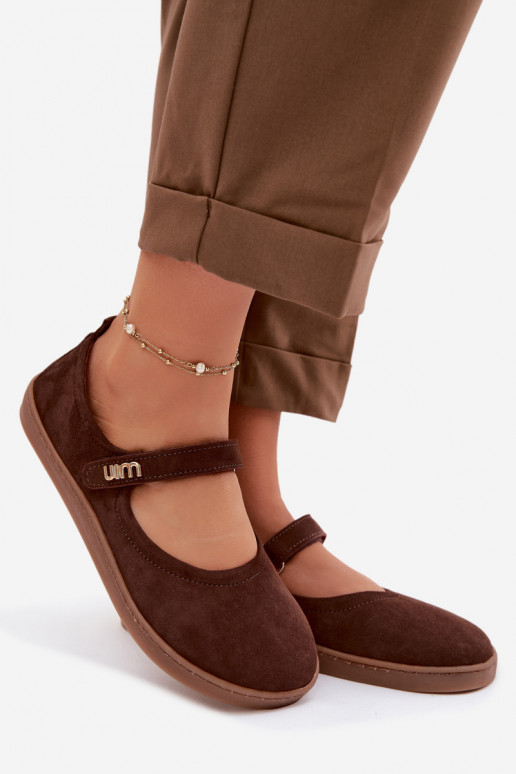 Ballerine in pelle scamosciata Barefoot con cinturini Zazoo 10206 color cioccolato