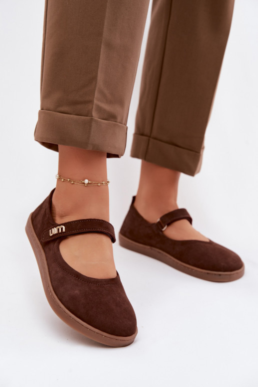 Ballerine in pelle scamosciata Barefoot con cinturini Zazoo 10206 color cioccolato