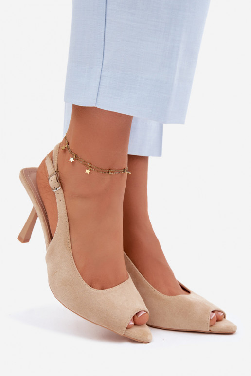 Sandali con tacco sottile in suede sintetico color sabbia Sevina
